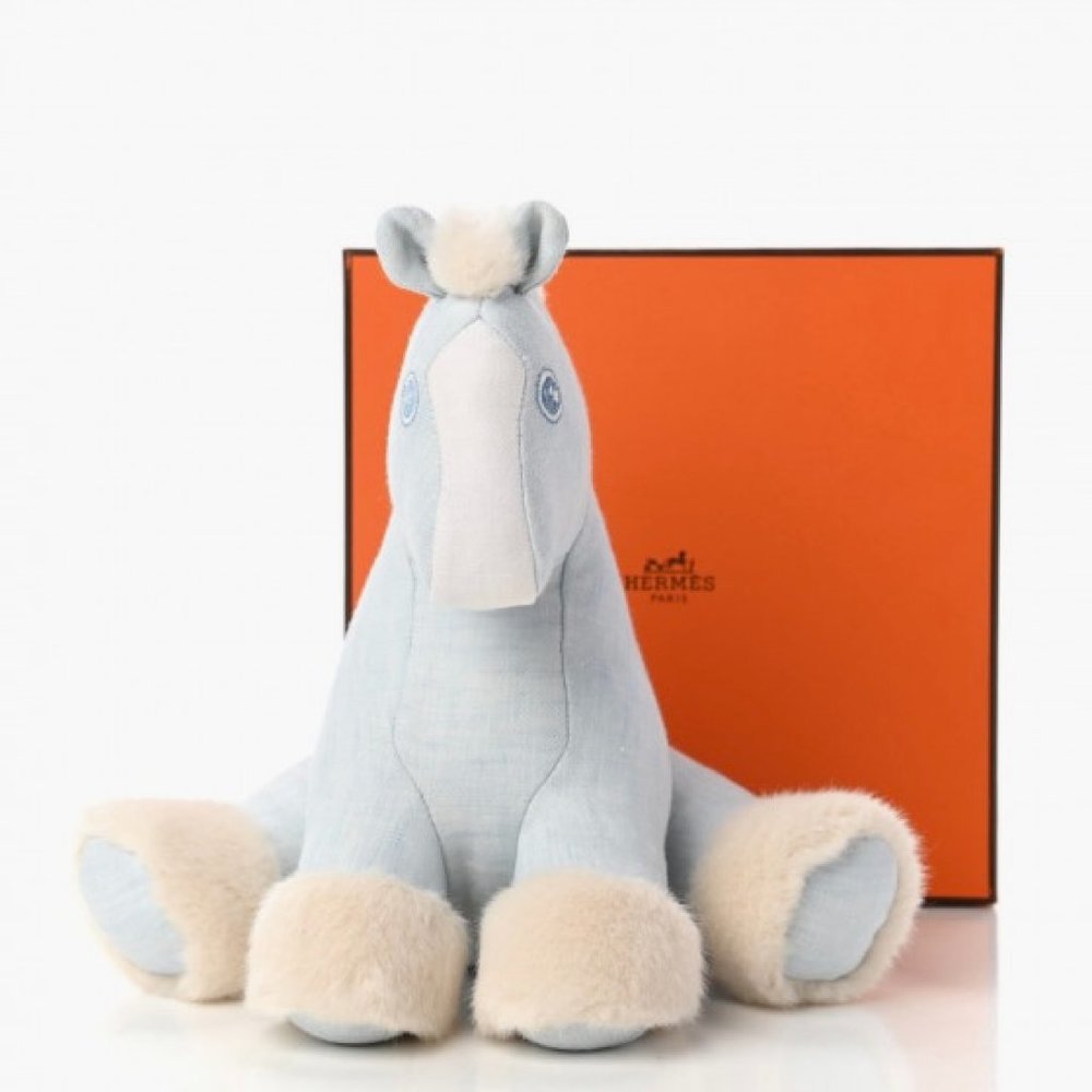 NEW HERMES Peluche Baby Hermy Plush Stuffed Animal Blue w Box